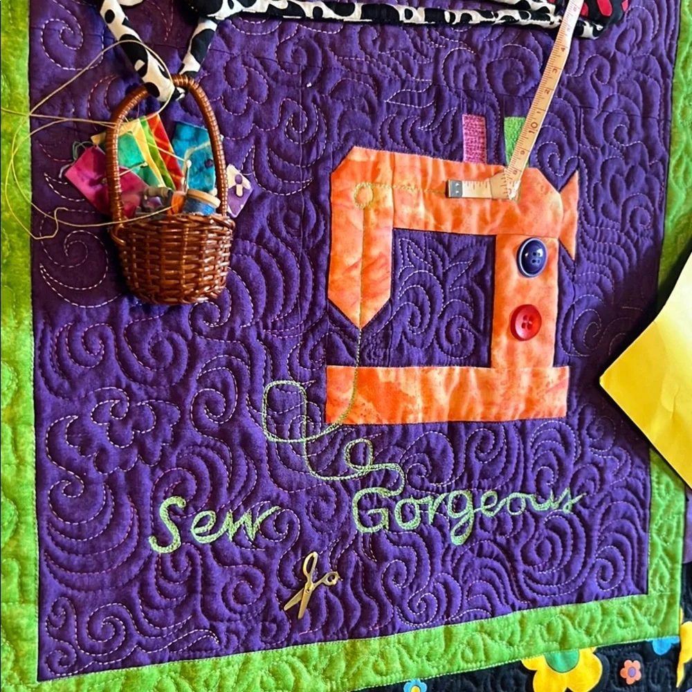 Handcrafted Floral Sewing Machine Wall Art by Sew Gorgeous with cow motif